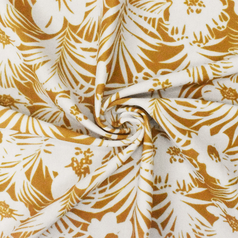 1 Yard Yellow Floral Printed Stretch Swimwear Fabric, Excellent Stretch and Durable Construction 60" Width