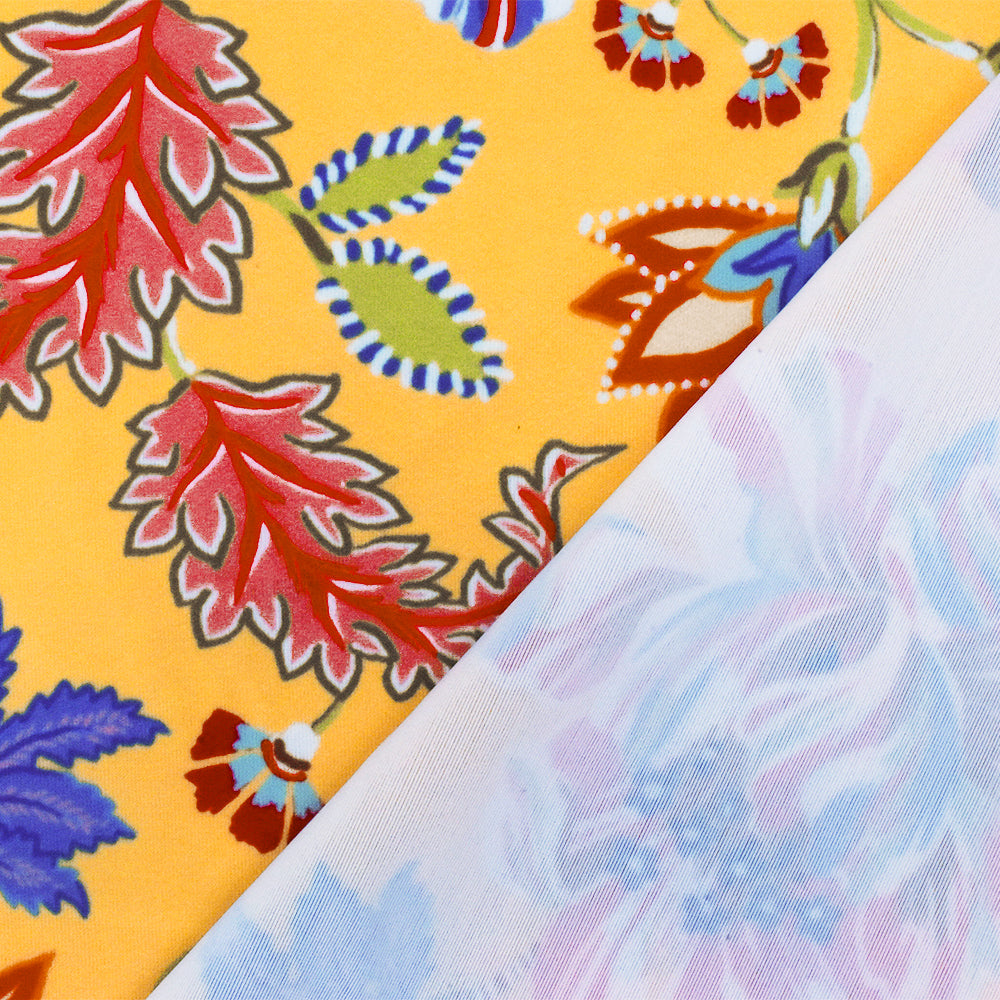 1 Yard Yellow Red Multicolor Floral Tricot Polyester Spandex Knit Fabric for Swimwear 60" Width