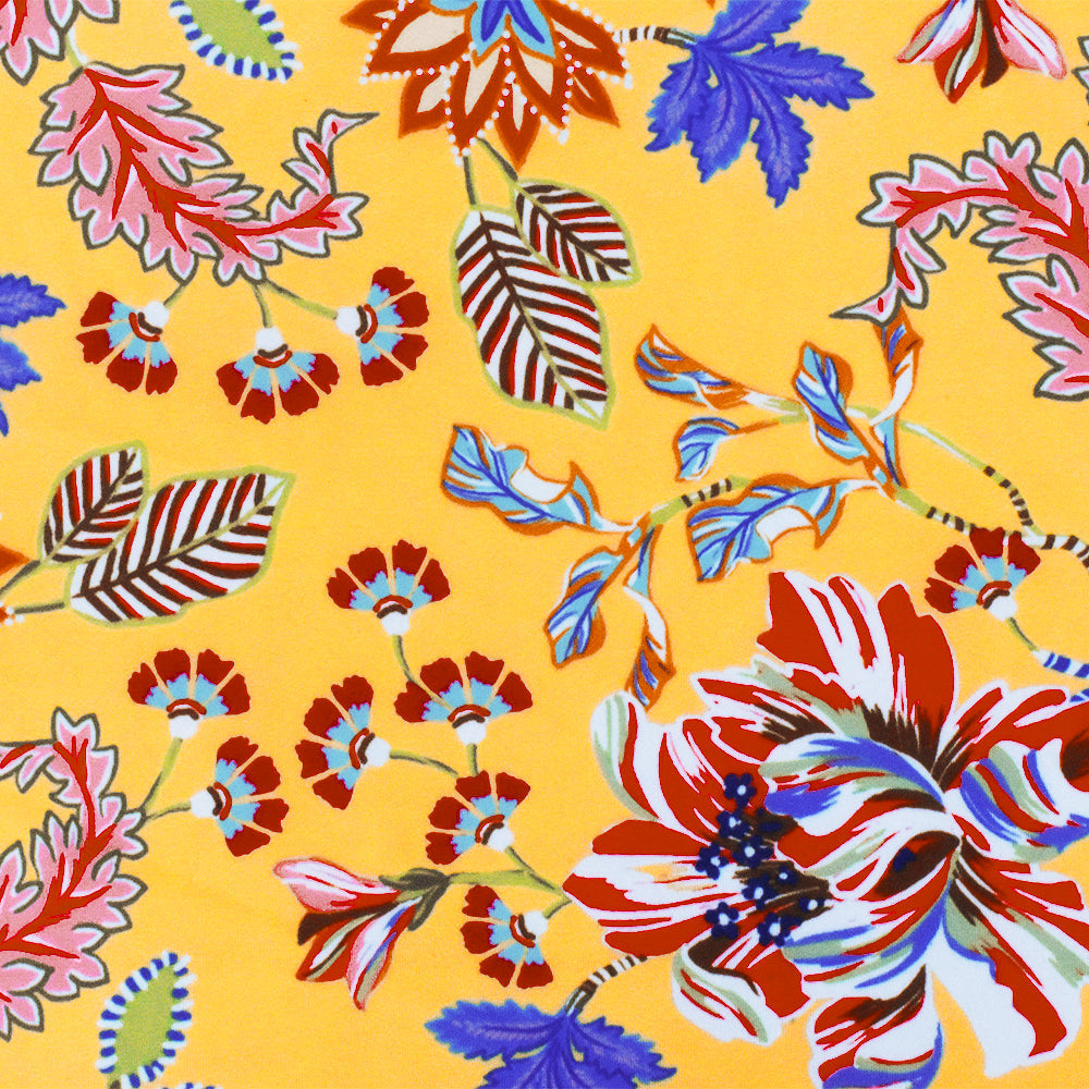 1 Yard Yellow Red Multicolor Floral Tricot Polyester Spandex Knit Fabric for Swimwear 60" Width