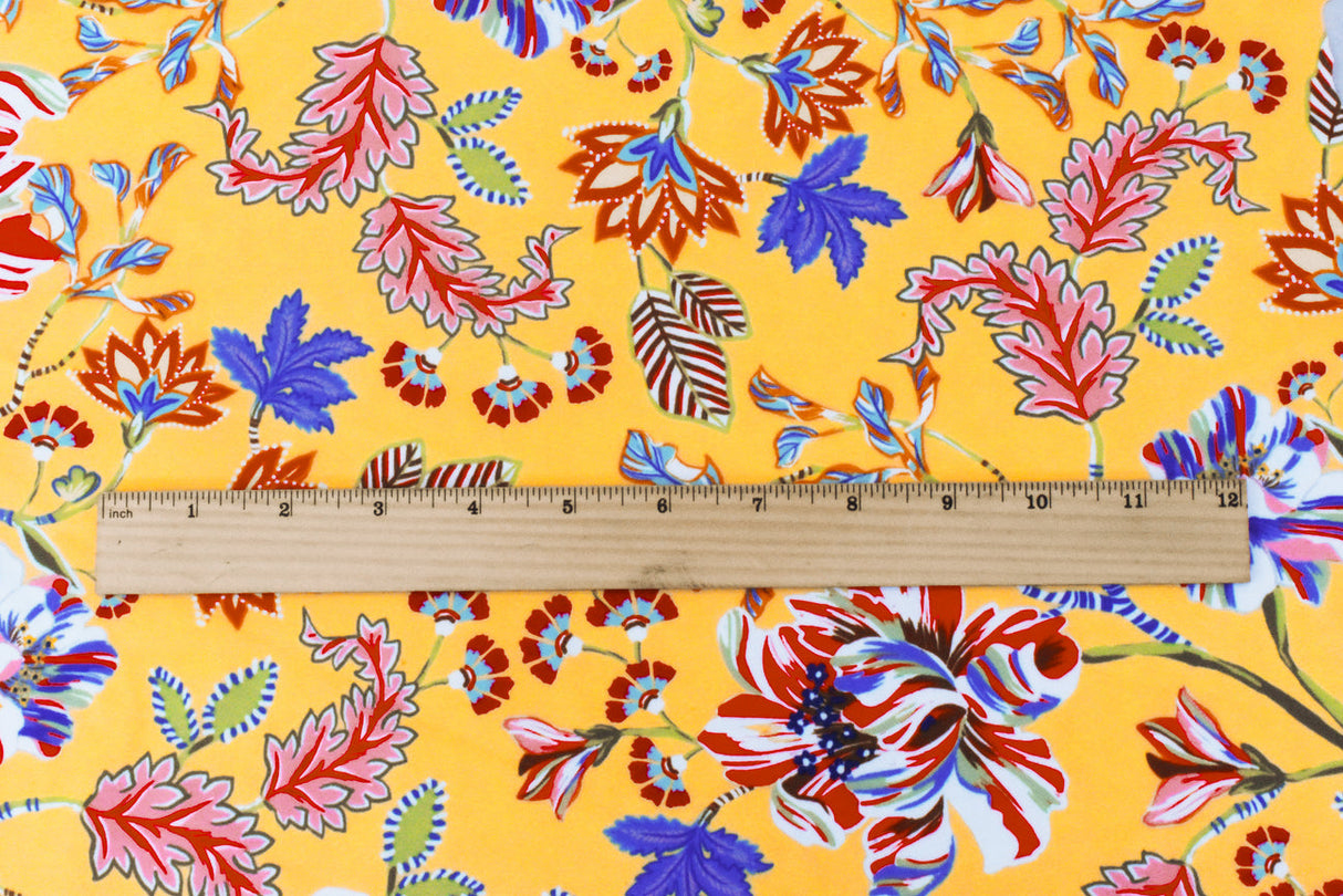 1 Yard Yellow Red Multicolor Floral Tricot Polyester Spandex Knit Fabric for Swimwear 60" Width