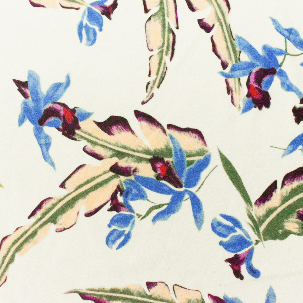 1 Yard Ivory Blue Multicolor Floral Tricot Nylon Spandex Knit Fabric for Swimwear 58" Width