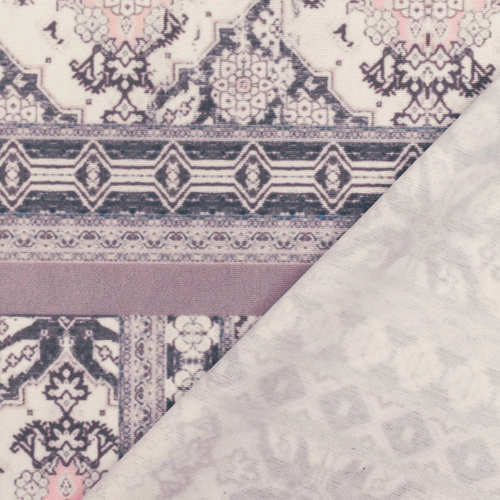 1 Yard Ivory Mauve Multicolor Moroccan Pattern Tricot Spandex Knit Fabric for Swimwear 58" Width