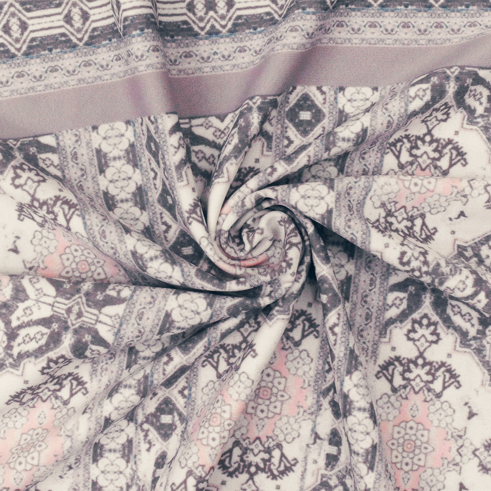 1 Yard Ivory Mauve Multicolor Moroccan Pattern Tricot Spandex Knit Fabric for Swimwear 58" Width