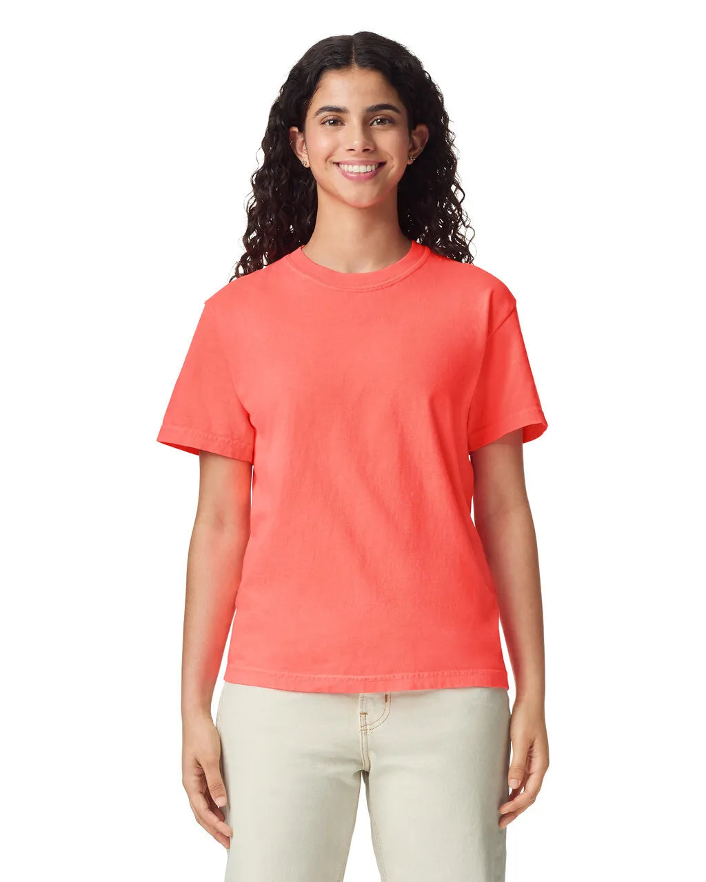 Comfort Colors 1717 Adult Tee Cotton Fabric - Neon Red Orange, Semi-Fitted, 4.5 Oz/Yd² (1 Unit)