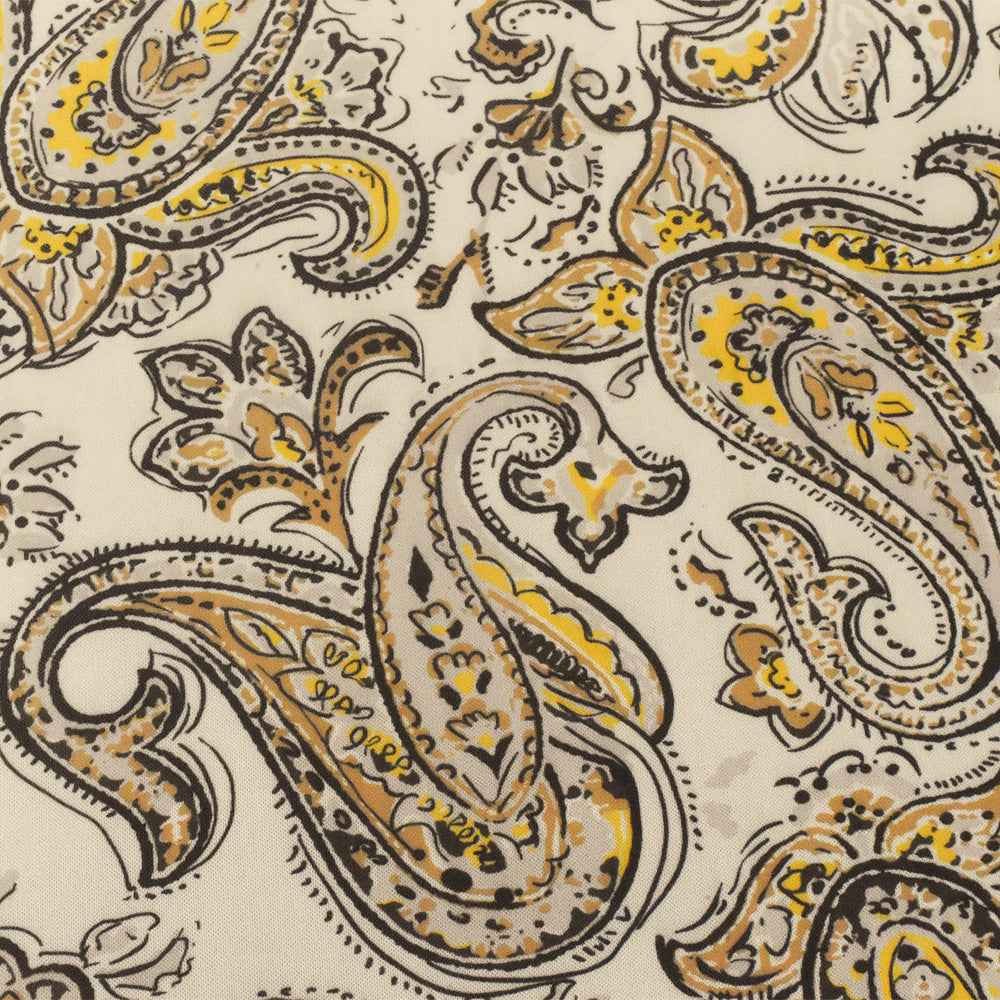 1 Yard Stretchy Poly Spandex Mesh with Yellow Black Beige Paisley Design for Apparel and Costume Projects 64 Inches Width