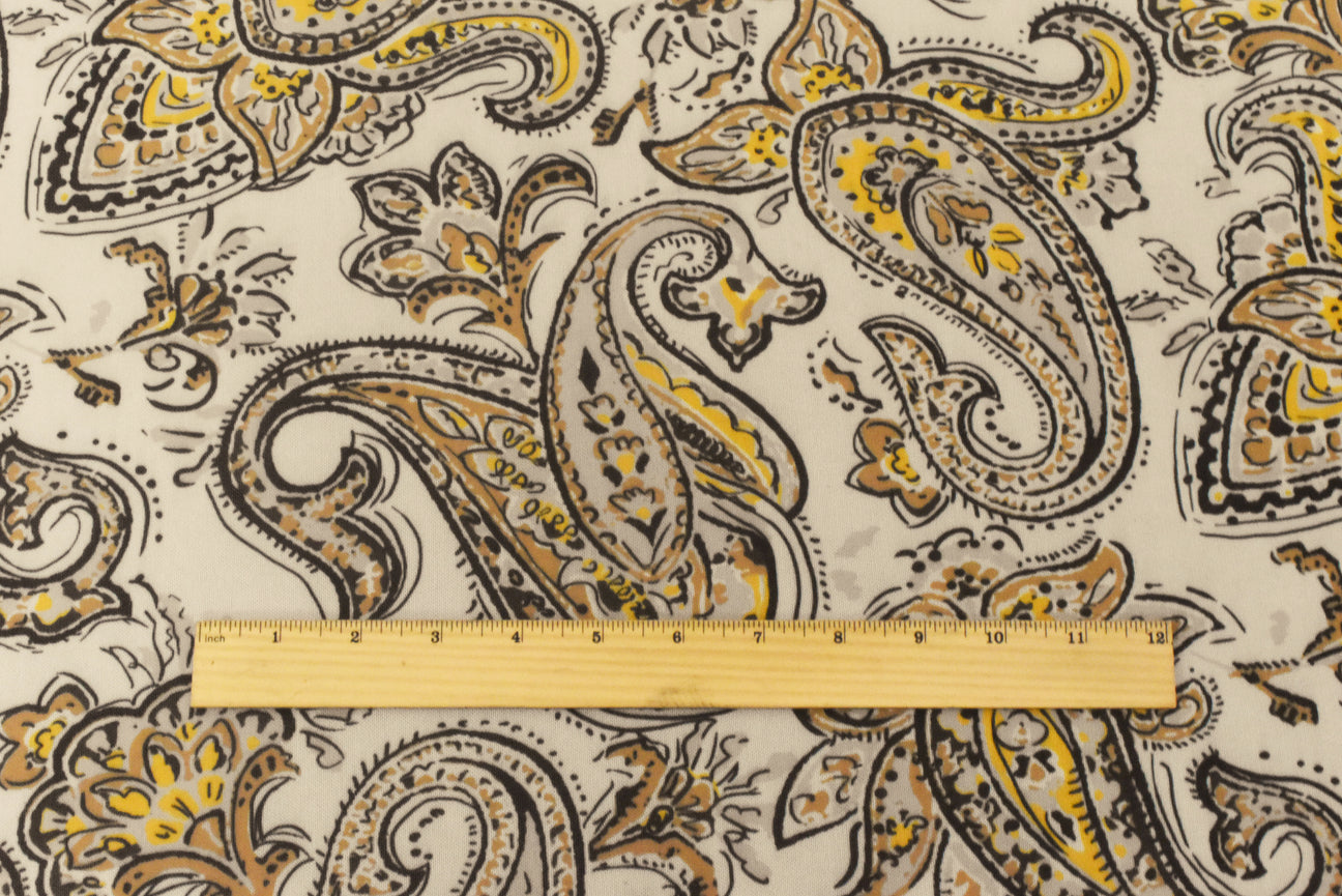 1 Yard Stretchy Poly Spandex Mesh with Yellow Black Beige Paisley Design for Apparel and Costume Projects 64 Inches Width