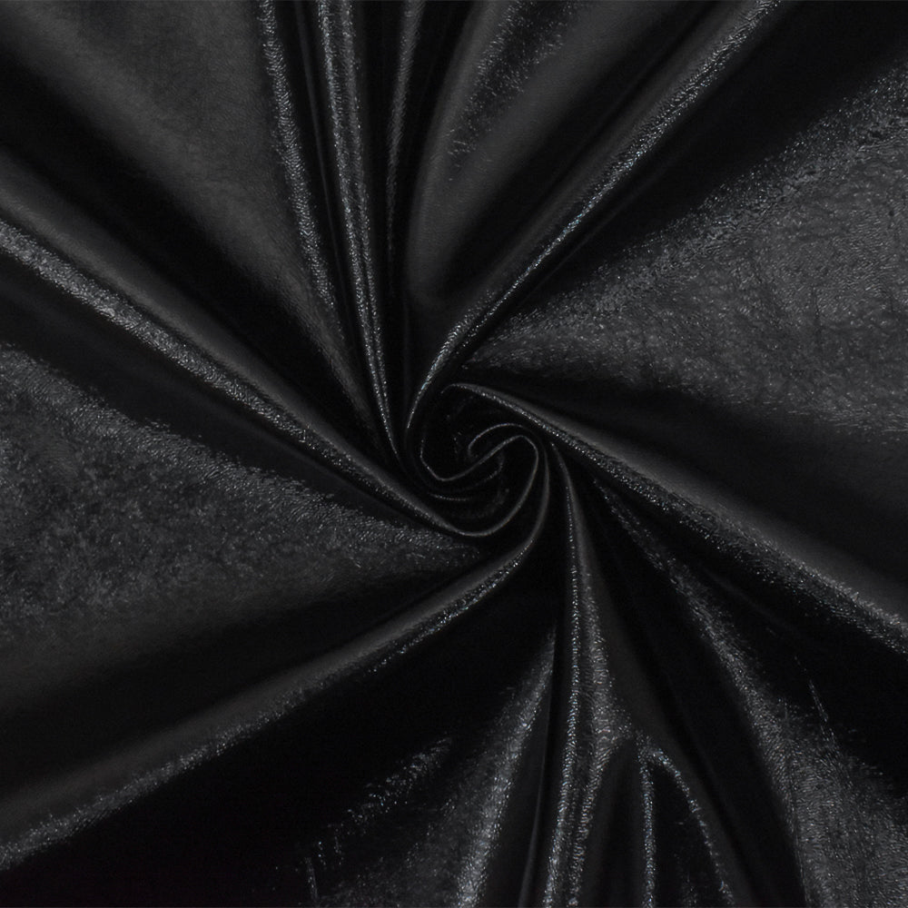 1 Yard Black Faux Leather Bonded Stretch Nylon Spandex Fabric for Dancewear and Performance Apparel 56 Inches Width
