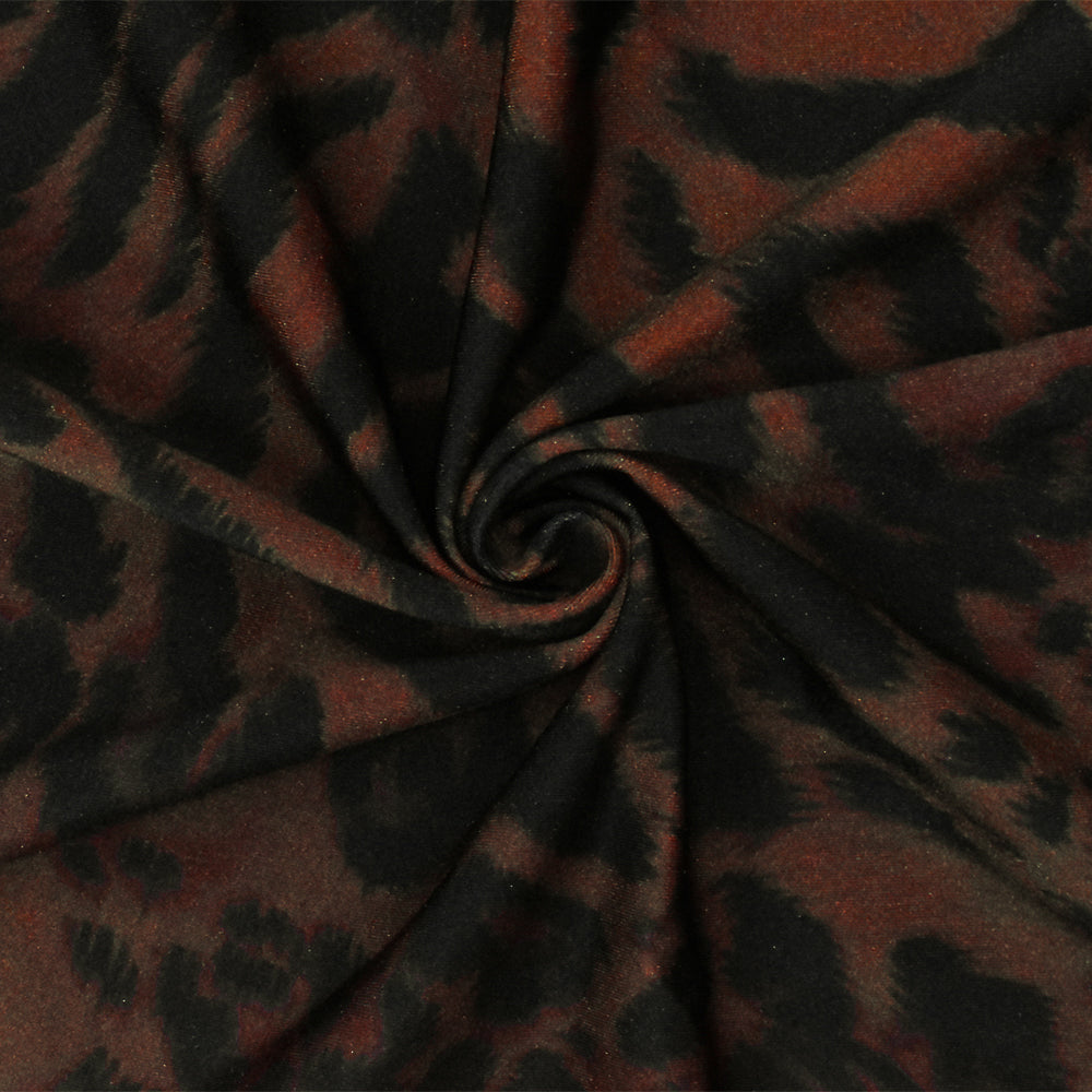 1 Yard Black and Warm Brown Leopard Print Stretch Tricot Nylon Spandex Fabric for Swimwear 56" Width