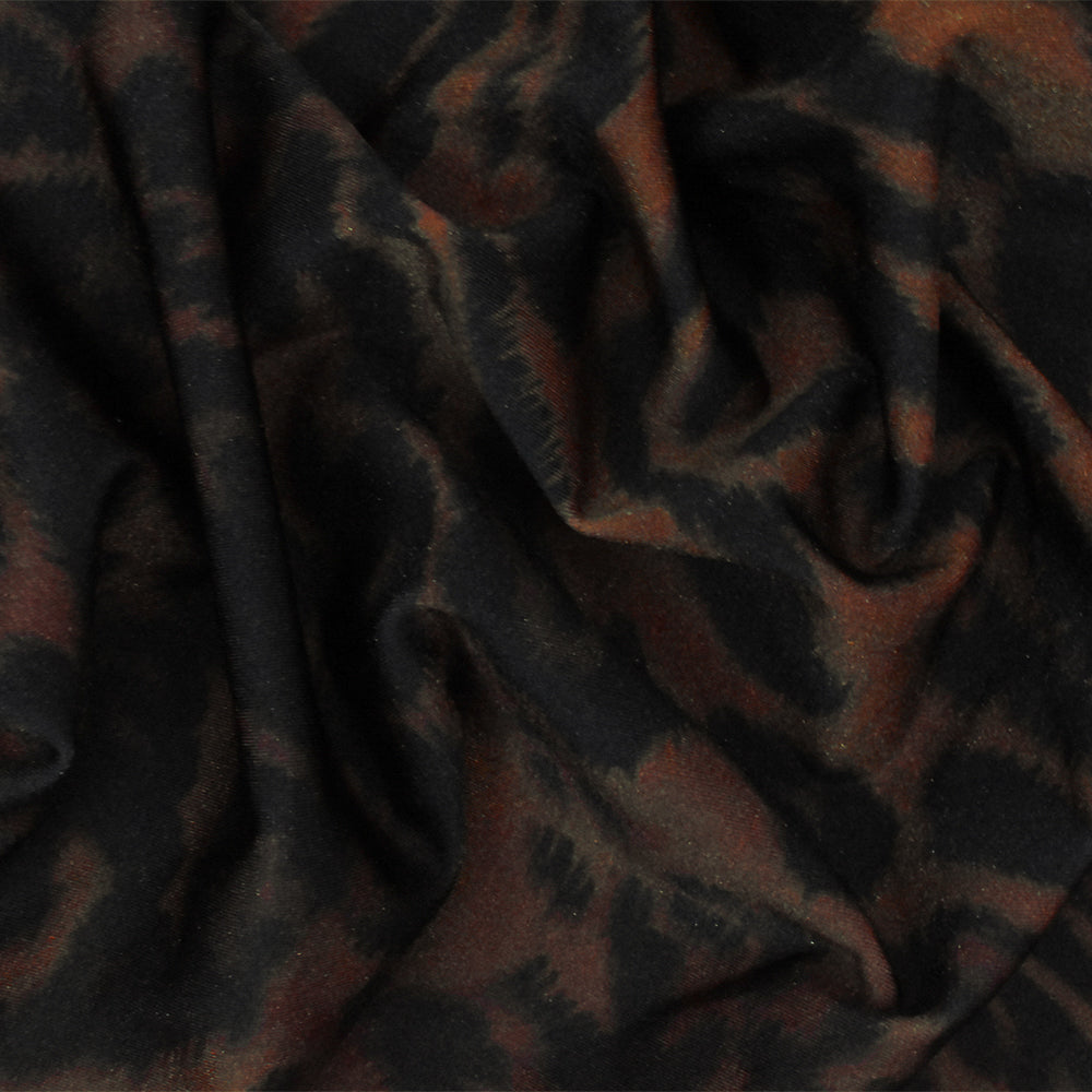 1 Yard Black and Warm Brown Leopard Print Stretch Tricot Nylon Spandex Fabric for Swimwear 56" Width