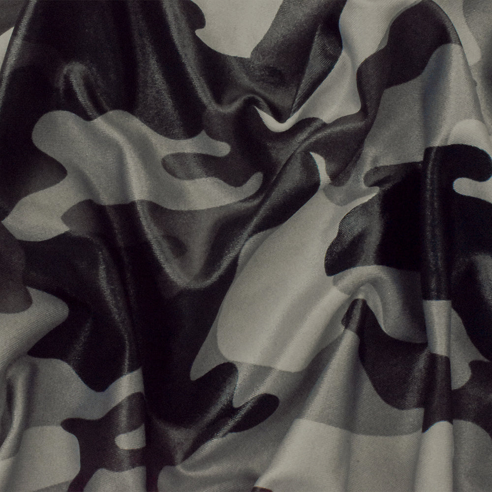 1 Yard Gray, Black, and Mauve Camo Tricot Stretch Fabric Nylon Spandex Blend for Swimwear and Activewear, 56" Width