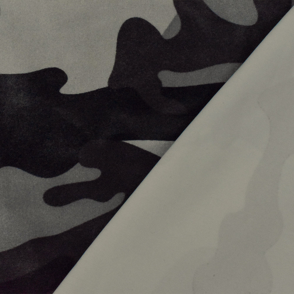 1 Yard Gray, Black, and Mauve Camo Tricot Stretch Fabric Nylon Spandex Blend for Swimwear and Activewear, 56" Width