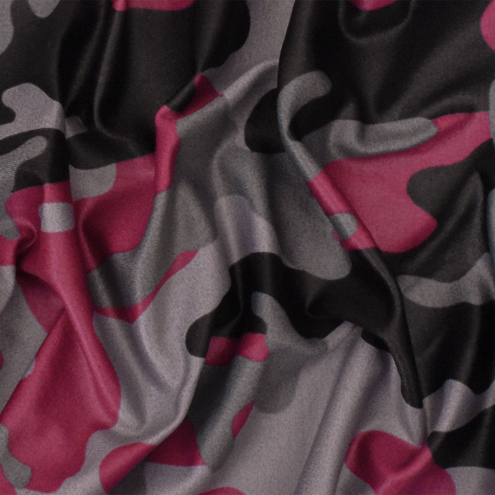 1 Yard Camouflage Print Tricot Stretch Fabric in Pink, Gray, and Black Nylon Spandex for Swimwear and Activewear 56 Inches Width