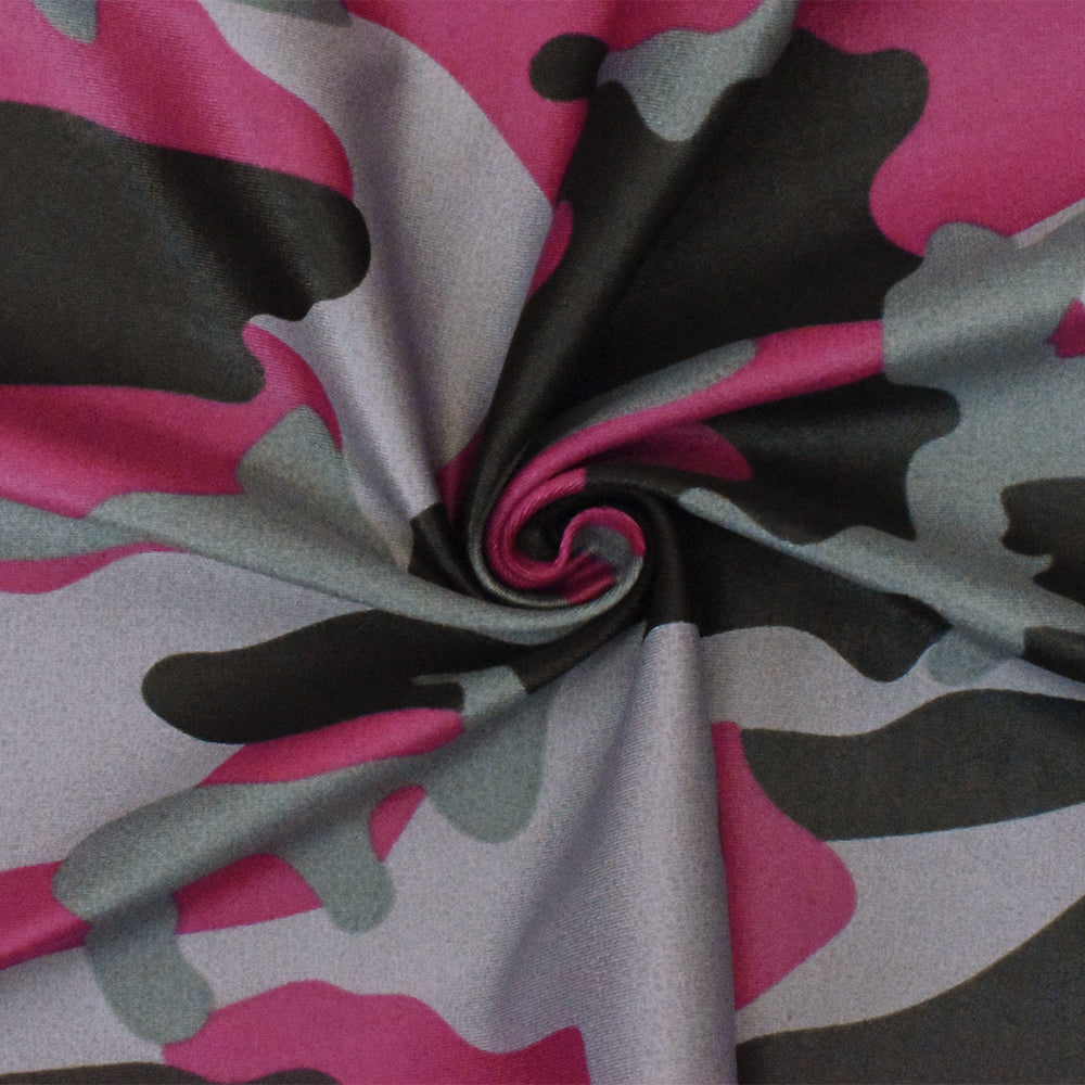 1 Yard Camouflage Print Tricot Stretch Fabric in Pink, Gray, and Black Nylon Spandex for Swimwear and Activewear 56 Inches Width
