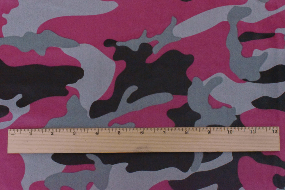 1 Yard Camouflage Print Tricot Stretch Fabric in Pink, Gray, and Black Nylon Spandex for Swimwear and Activewear 56 Inches Width