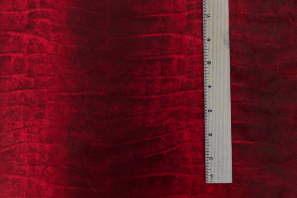1 Yard Hot Red and Deep Burgundy Reptile Satin Tricot Stretch Fabric for Swimwear & Activewear 57" Width