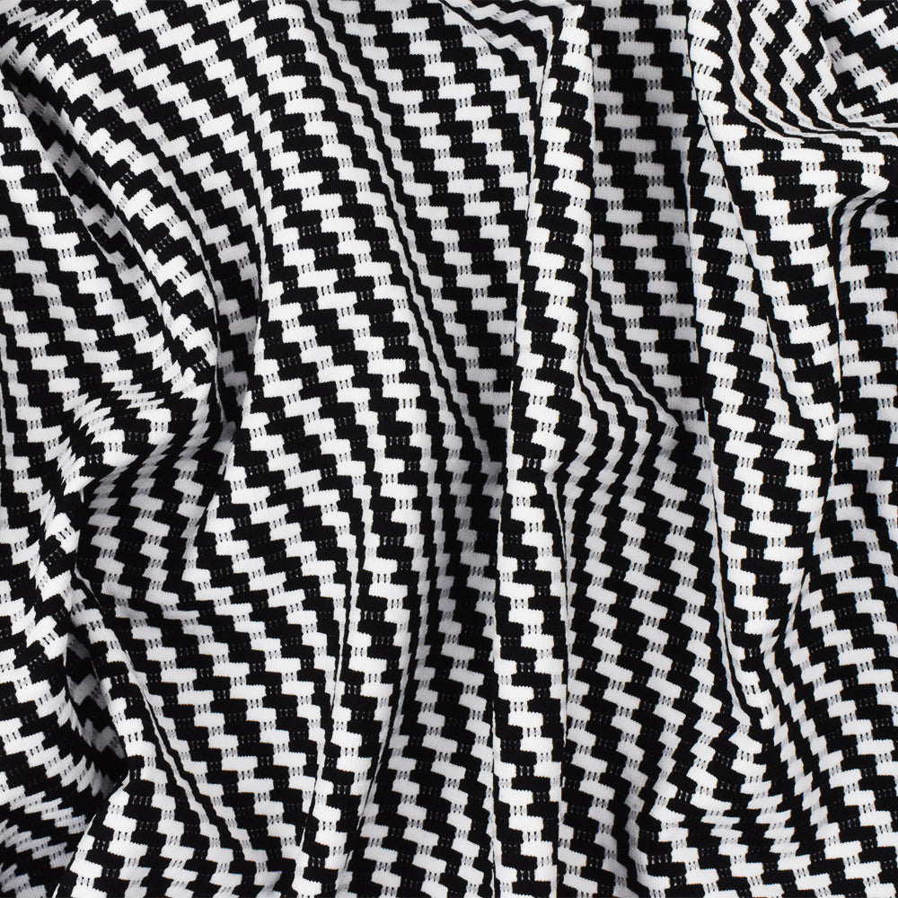 1 Yard Black and White Twill Jacquard Nylon Spandex Stretch Knit Fabric for Activewear 48 Inches Width