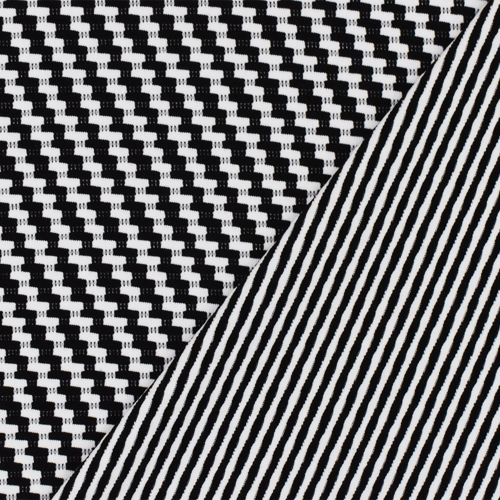 1 Yard Black and White Twill Jacquard Nylon Spandex Stretch Knit Fabric for Activewear 48 Inches Width