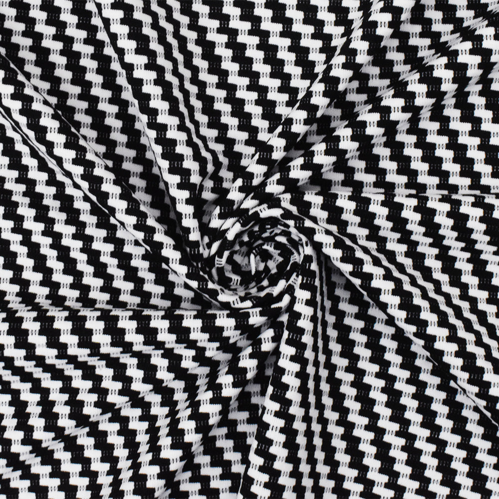 1 Yard Black and White Twill Jacquard Nylon Spandex Stretch Knit Fabric for Activewear 48 Inches Width