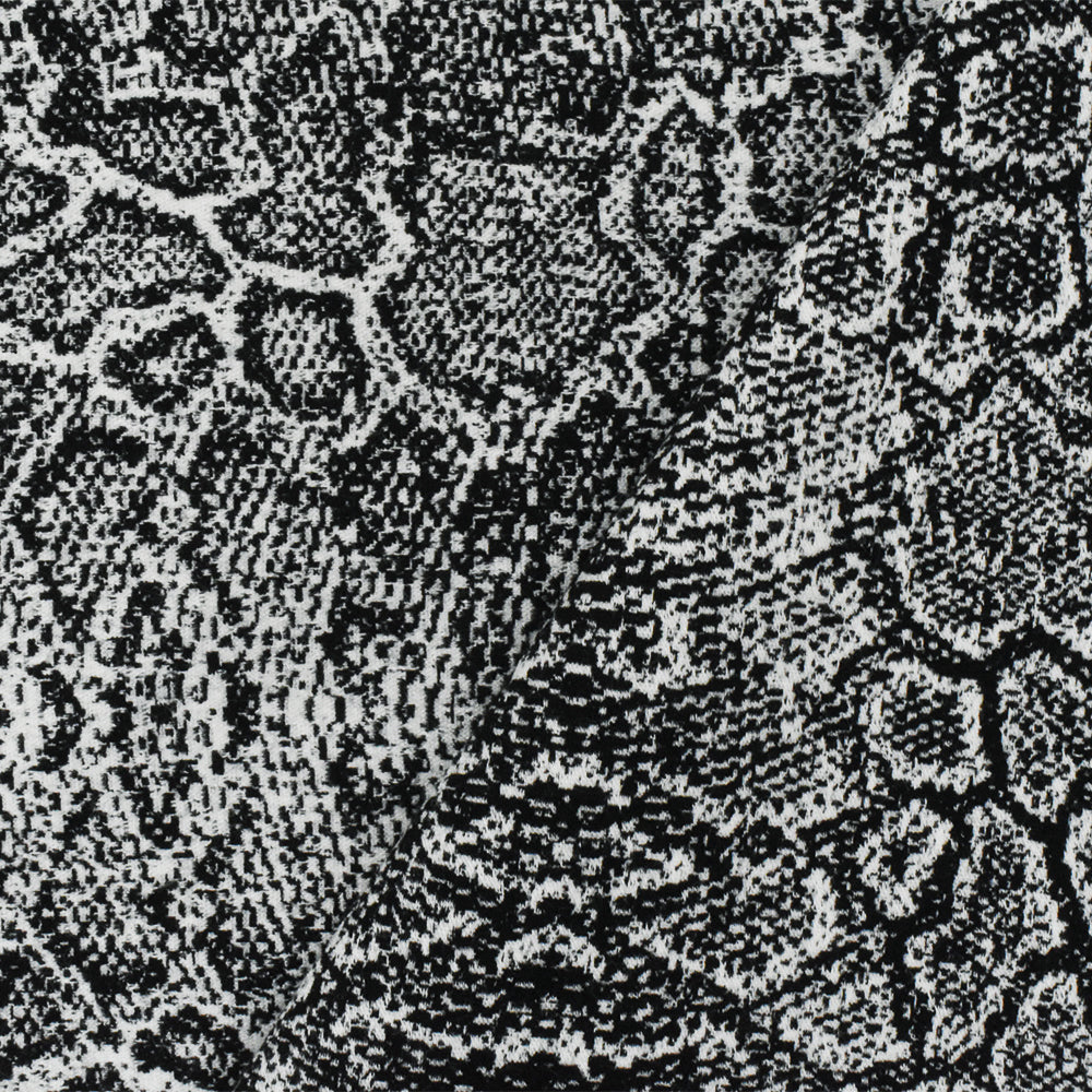 1 Yard Black and White Reptile Damask Cotton Blend Woven Stretch Fabric for Apparel and Décor 59 Inches Width