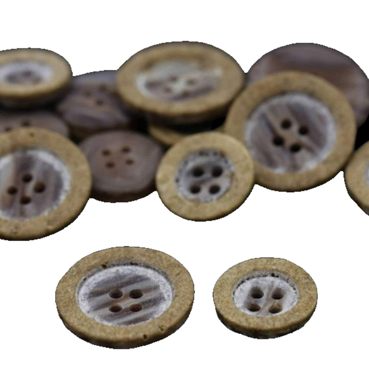 12 Large Sanded Faux Wood Buttons 32L (20mm / 13/16") Four-Hole Plastic Multipurpose Buttons