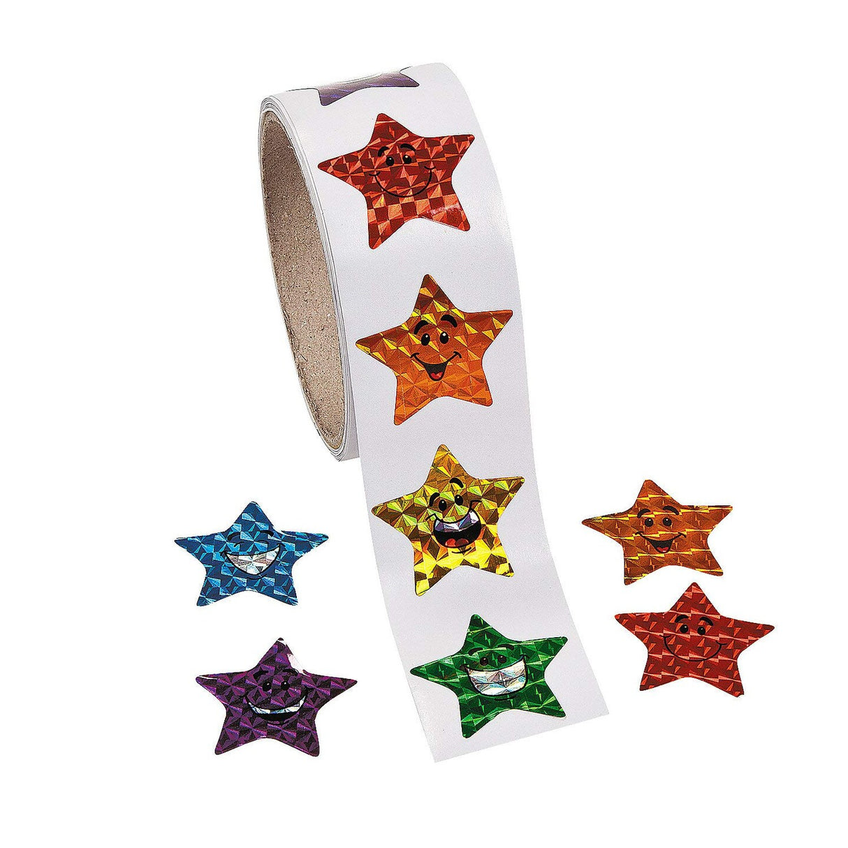 Prismatic Smiling Stars Sticker Roll 100 Pieces