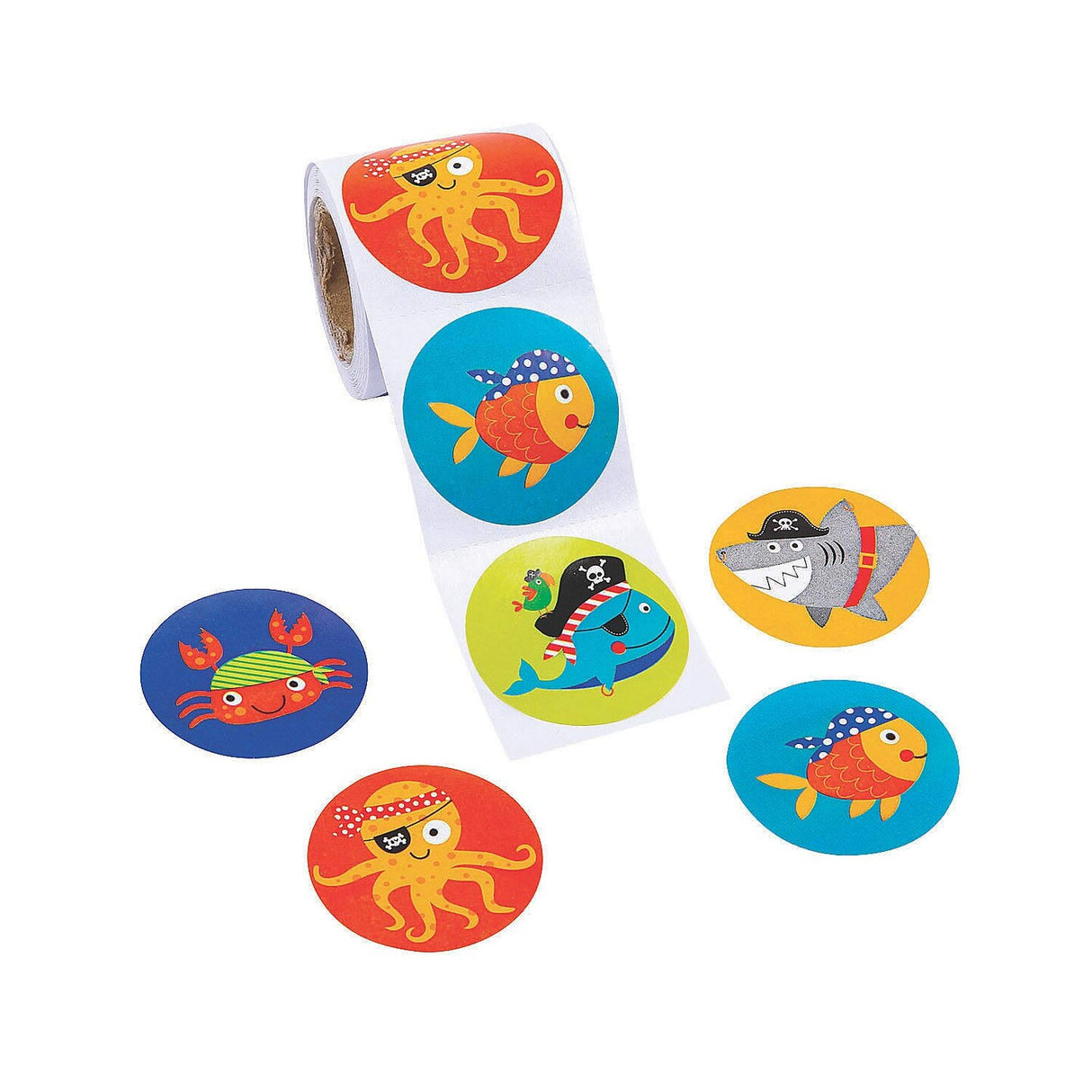 Assorted Pirate Animals Sticker Roll 100 Pieces
