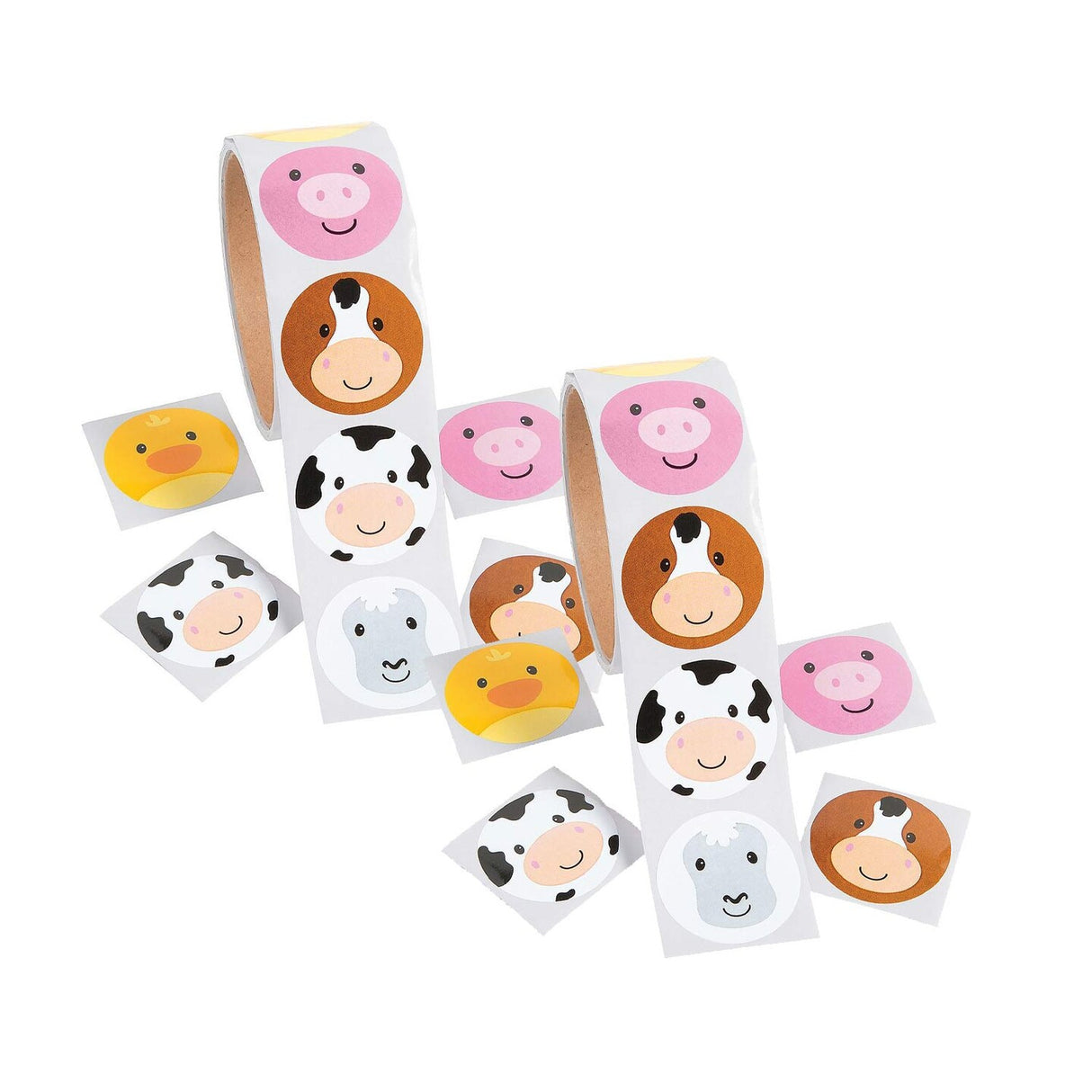1 1/2" Farm Animal Face Multicolor Paper Sticker Roll 100 Pc