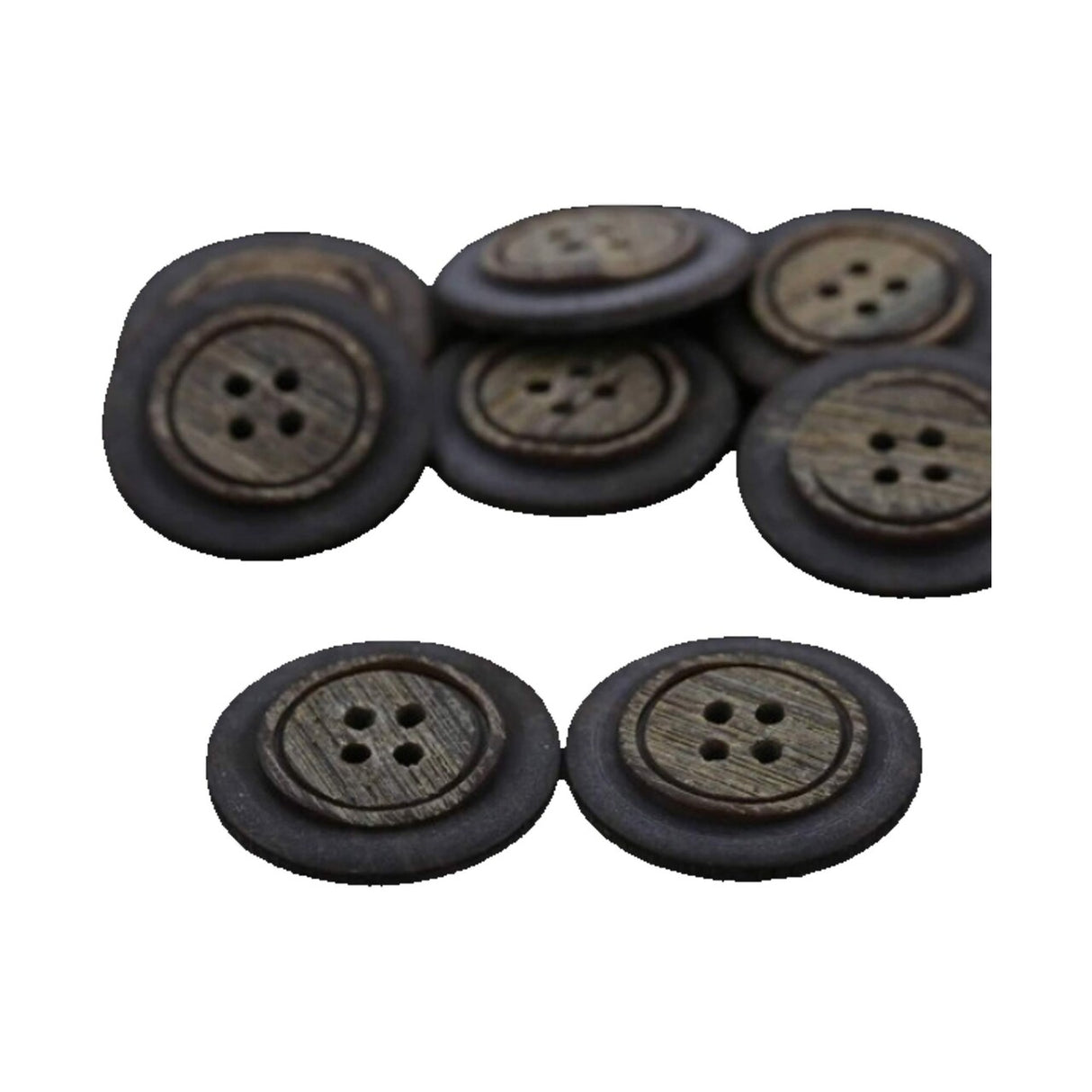 4 Brown Faux Wood Plastic Buttons Four-Hole, 27mm (1 1/8") Size