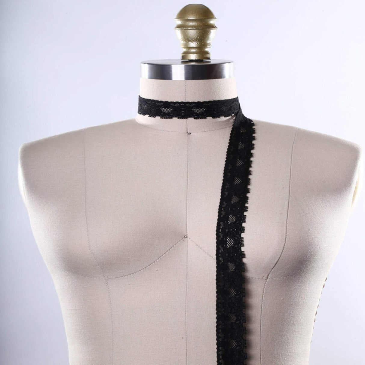 Black Stretch Lace 2 Yards Scalloped Heart Design Elastic Trim for Lingerie & Apparel