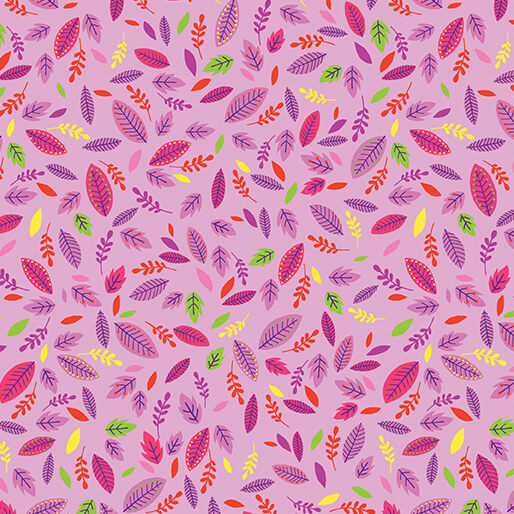 Cotton Print Scattered Leaves Cheeto's World Pink 44/45" Fabric