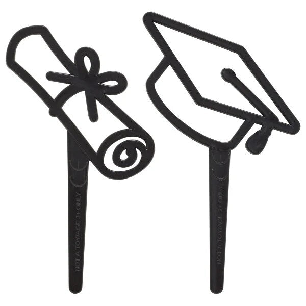 Graduation Icon and cap Assortment Cupcake Cake Pics - set of 12