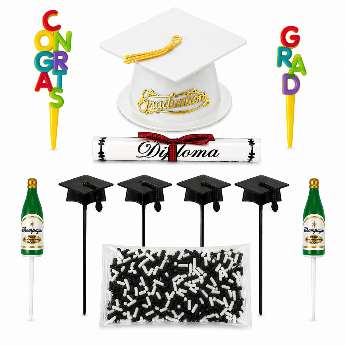 Oasis Supply, Graduation Cake Decorating Kits with Sprinkles (Various Color Grad Caps)