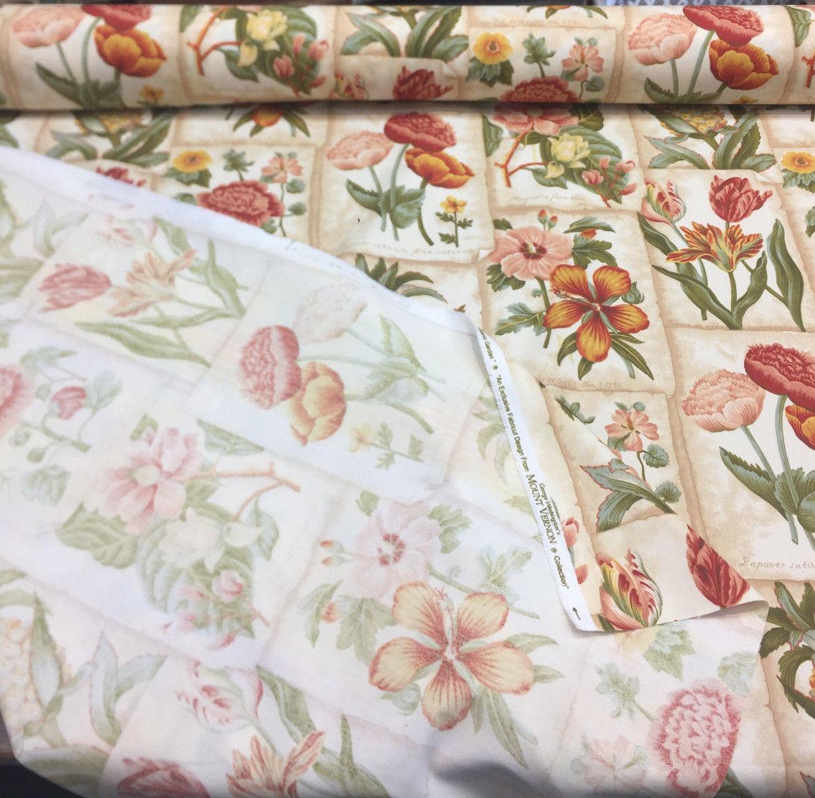 Botanic Garden In Botanical Mount Vernon 100 Percent Cotton Fabric - Floral, Tropical Botanical, Beige/Green/Red, 54" Width (1 Yard)