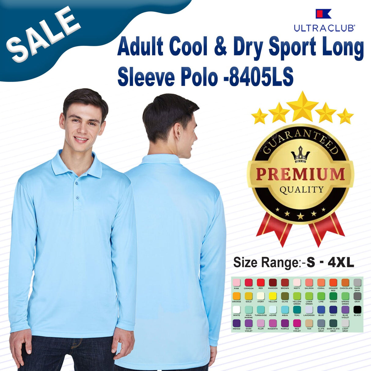 UltraClub® Adult Cool & Dry Sport Long-Sleeve Polo