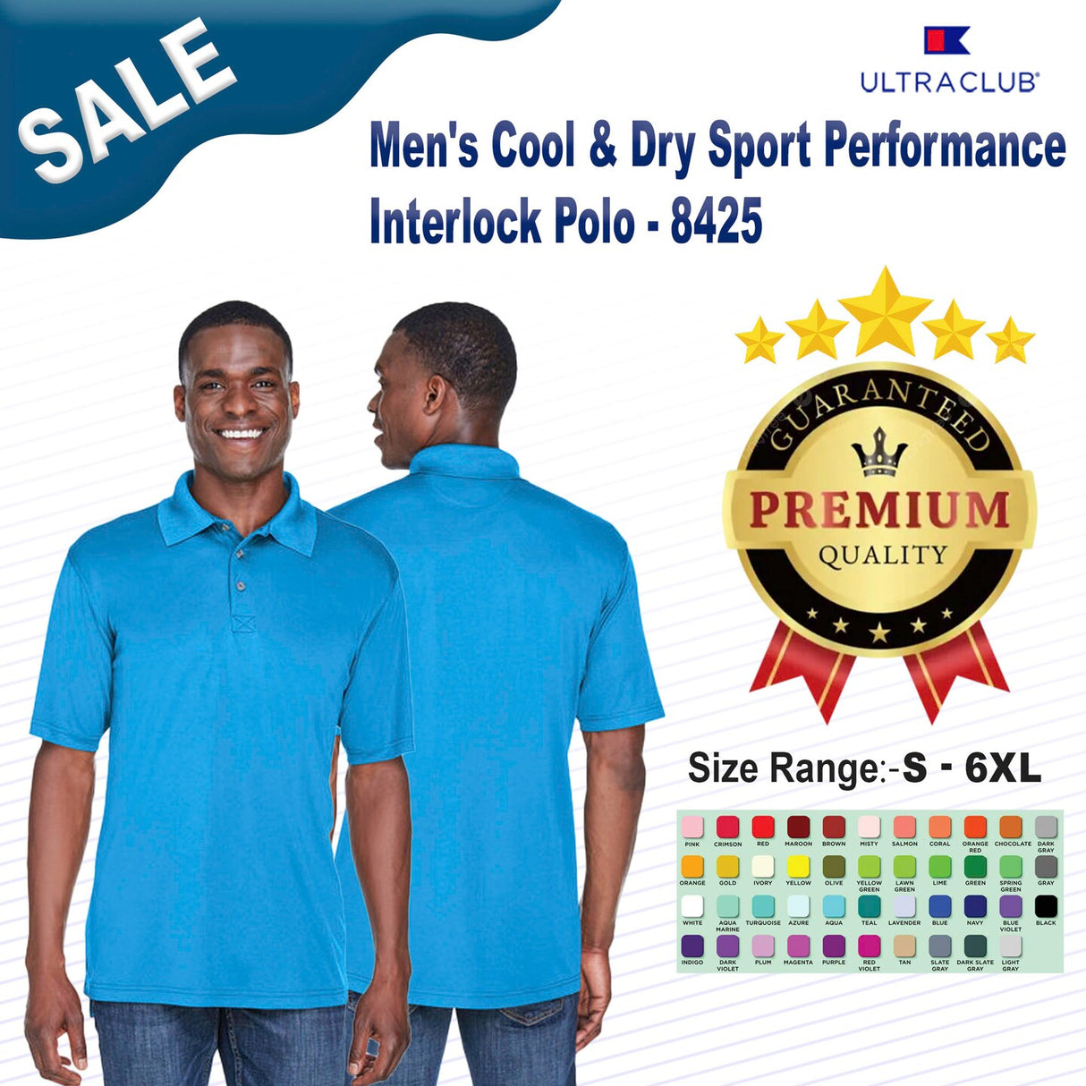 UltraClub® Men's Cool & Dry Sport Performance Interlock Polo