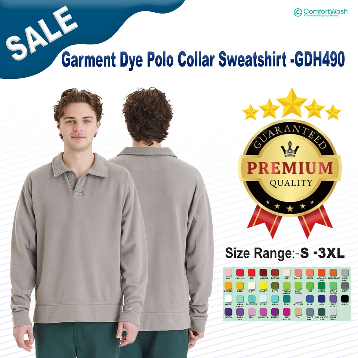 ComfortWash by Hanes® Garment Dye Polo Collar Sweatshirt - GDH490