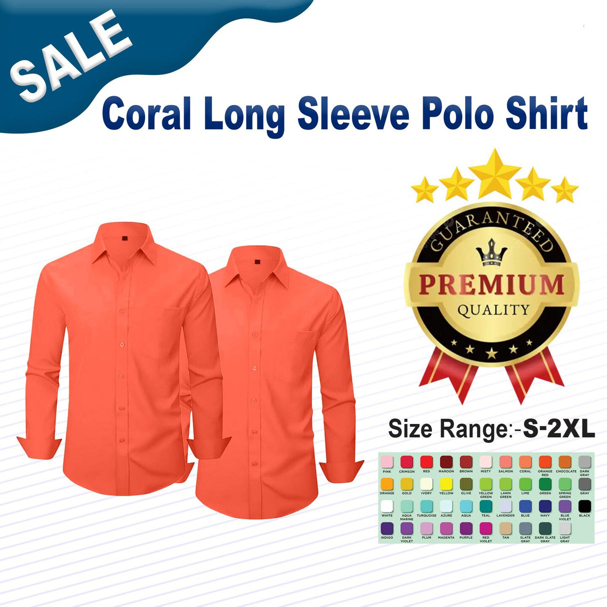 Coral Long Sleeve Polo Shirt