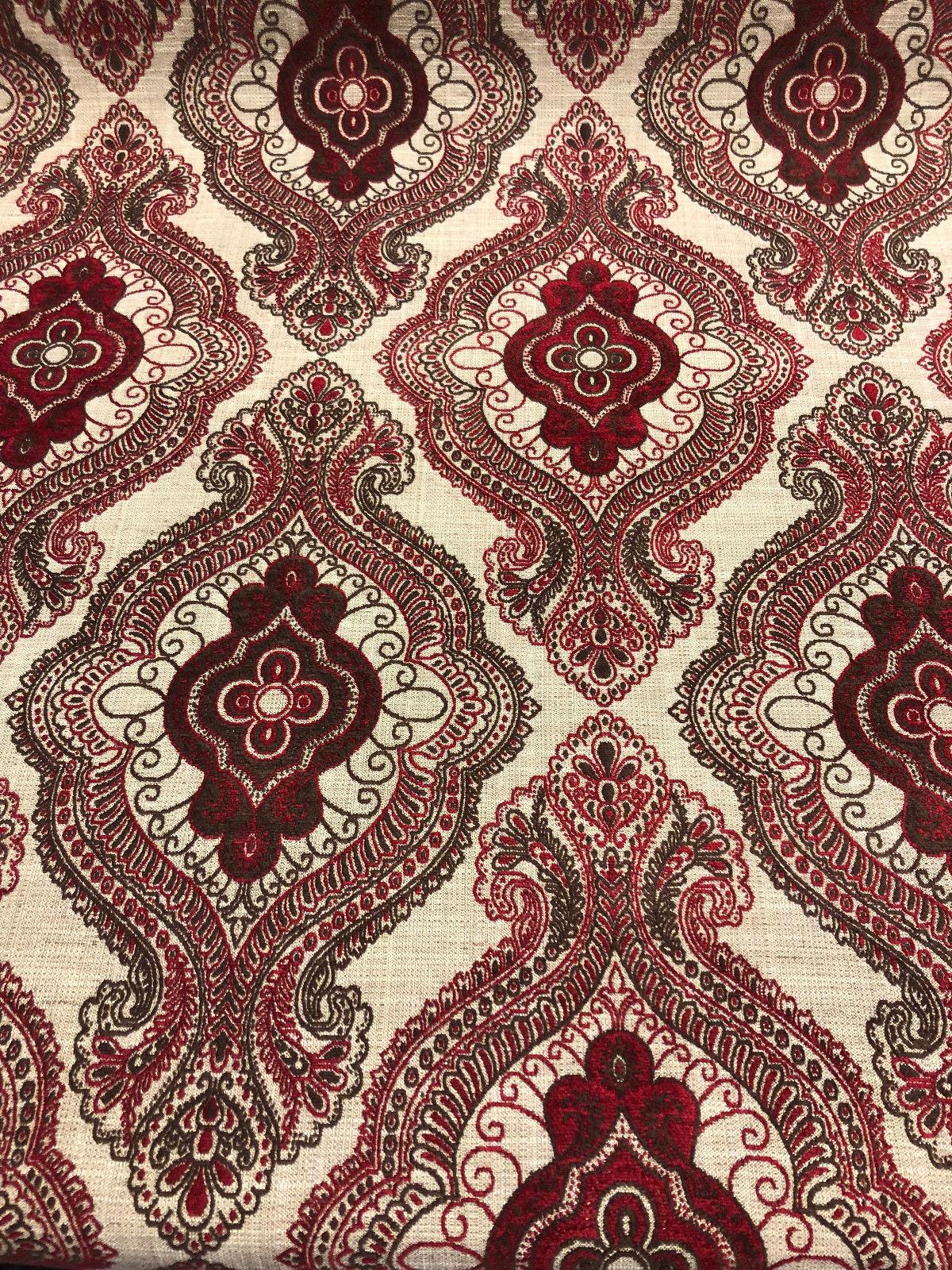 Fabricut Sardinia Chenille Upholstery Fabric - Ruby, Very Heavyweight, 54" Width, 13.5" Horizontal Repeat, 18.5" Vertical Repeat (1 Yard)
