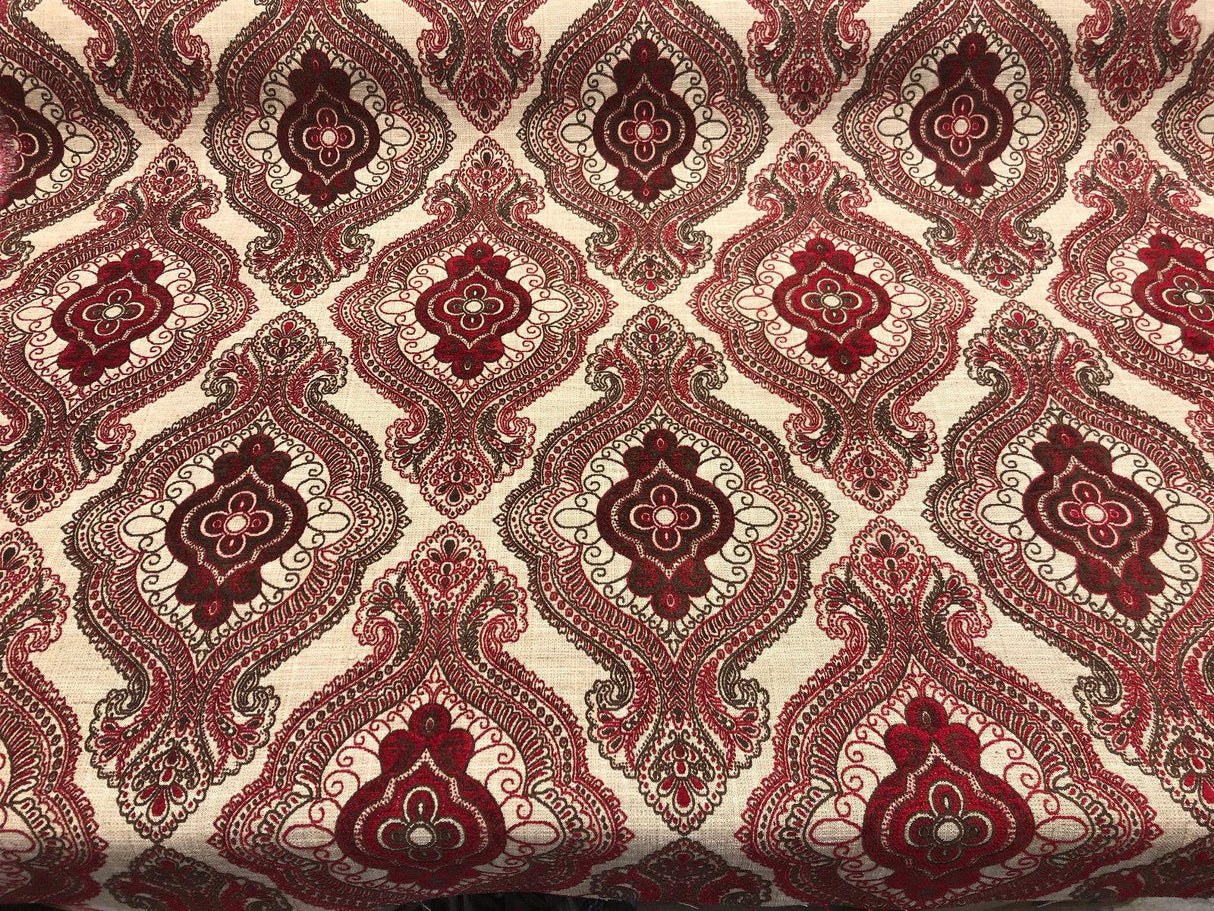 Fabricut Sardinia Chenille Upholstery Fabric - Ruby, Very Heavyweight, 54" Width, 13.5" Horizontal Repeat, 18.5" Vertical Repeat (1 Yard)