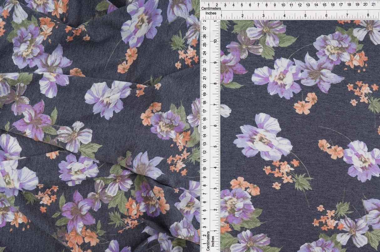 Vintage Floral Knit Fabric Soft Stretch Flower Print, 58/60" Wide