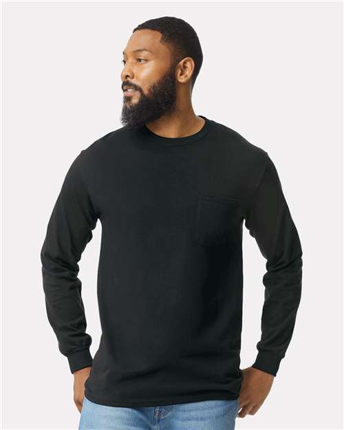 Unisex Ultra Cotton Long Sleeve Crewneck Pocket T-Shirt