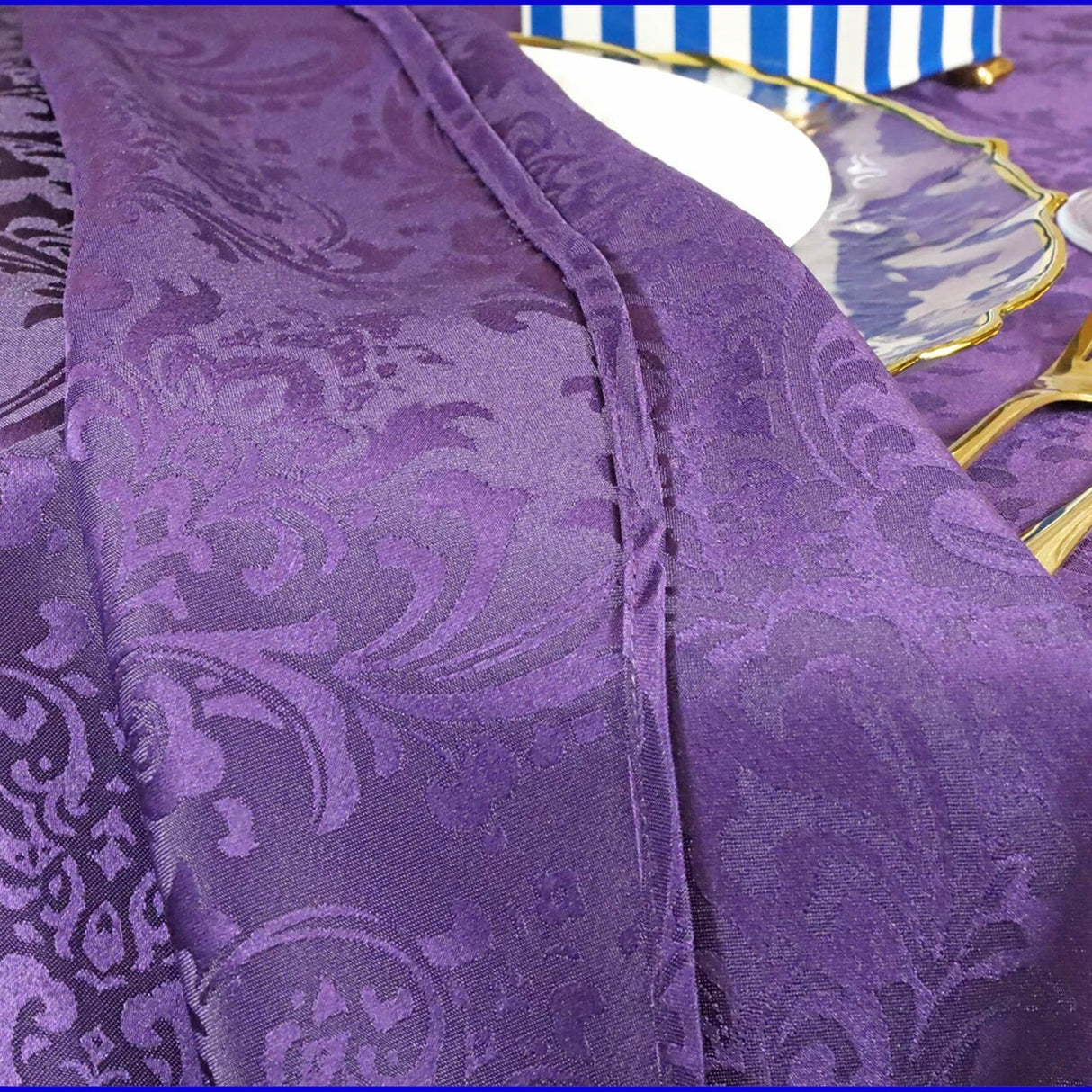 1 Piece Eggplant Floral Damask Jacquard Polyester Banquet Skirt Chair Cover Elegant Event Decor