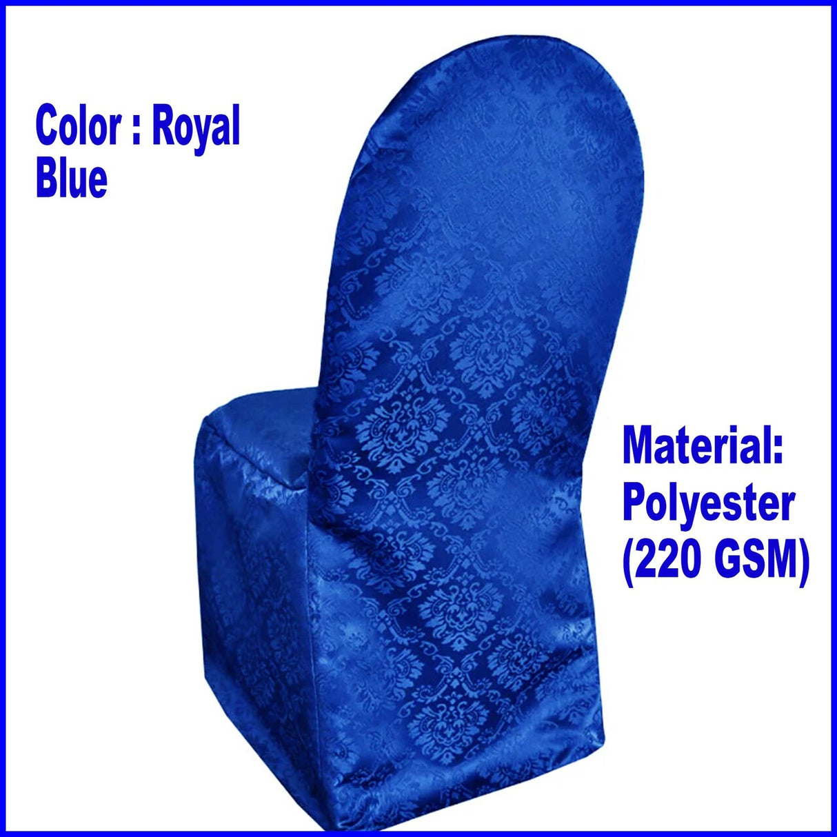1 Piece Classic Damask Jacquard Polyester Chair Seat Cover Royal Blue