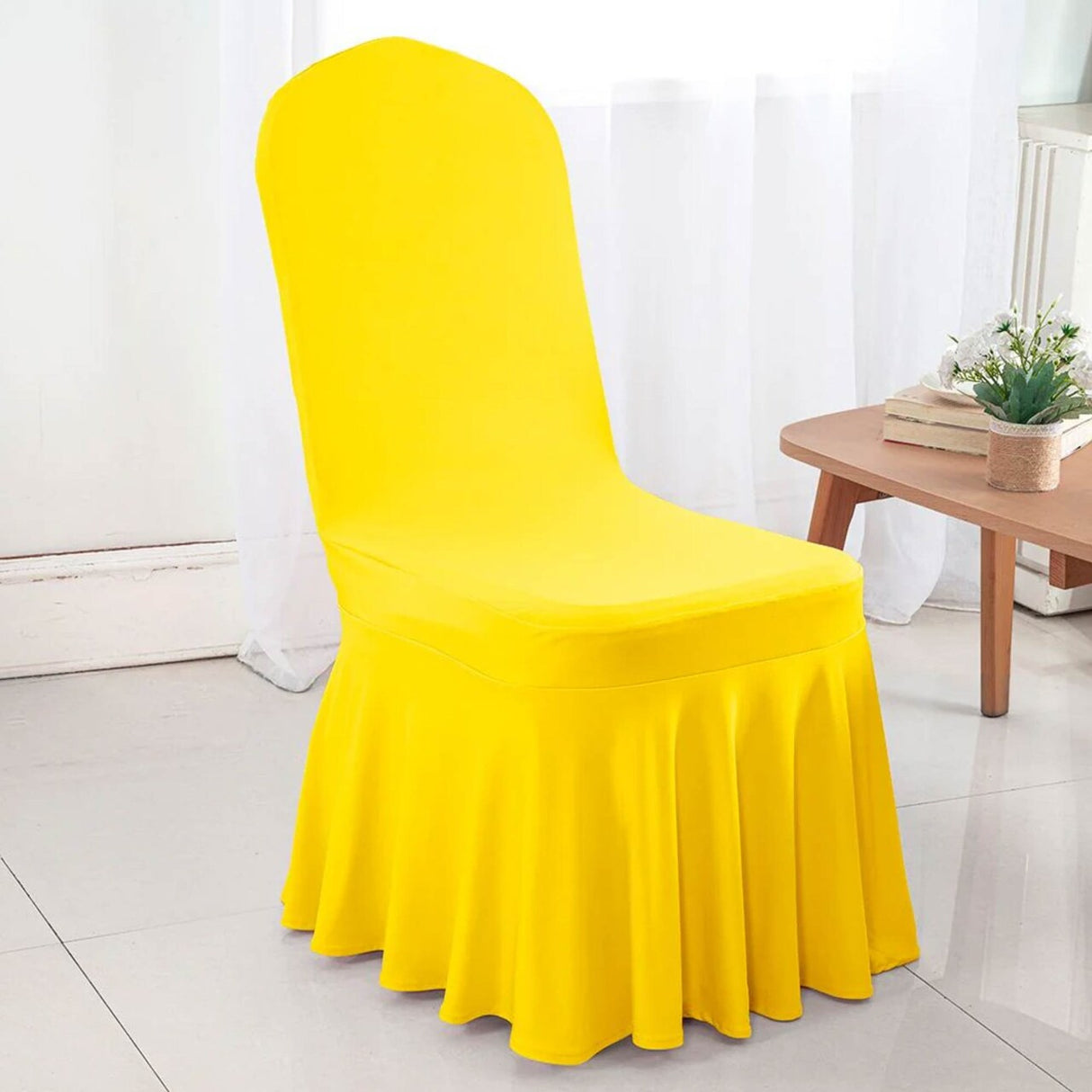 Spandex Banquet Skirt Chair Cover Canary Yellow Stretch Elegant Wedding Decor