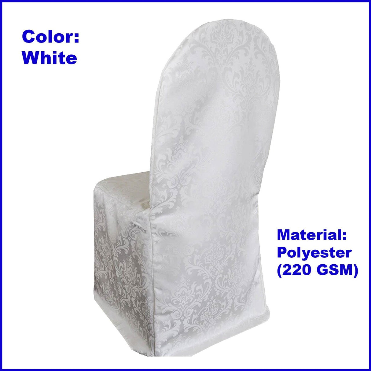 1 Piece White Damask Jacquard Banquet Chair Cover, Elegant Floral Polyester Slipcover for Events