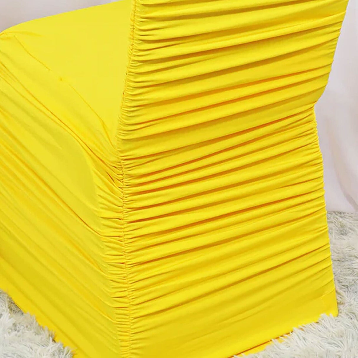 1 Piece Canary Yellow Ruffle Chair Cover, Rouge Spandex for Banquet Chairs