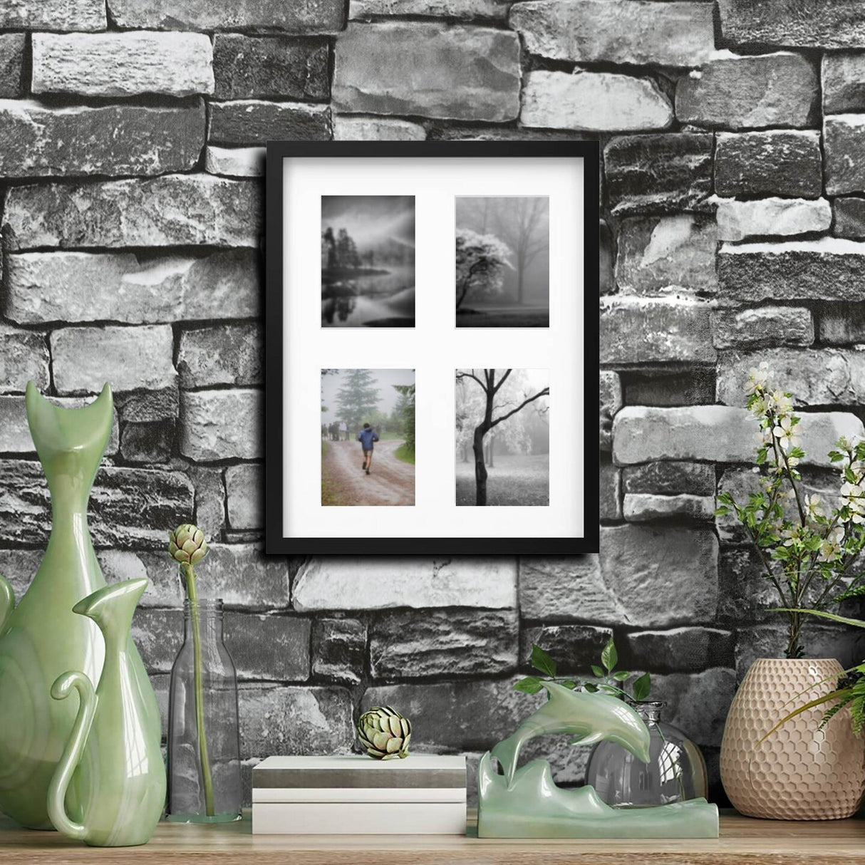 Black Multi-Photo Frame for 4 Pictures 15 ¾" x 19 ¾" Versatile Display with Acid-Free Mat & Plastic Front Protection