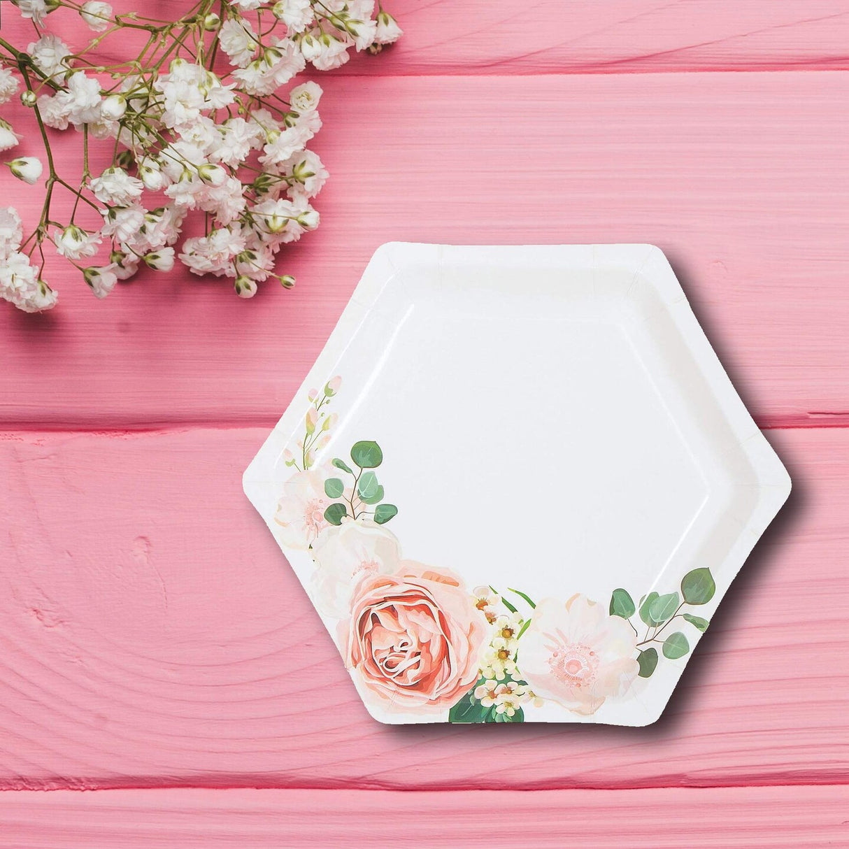 Blush Floral Paper Dessert Plates 24 Count Elegant Bridal Shower Party Plates 7 1/4 Inch
