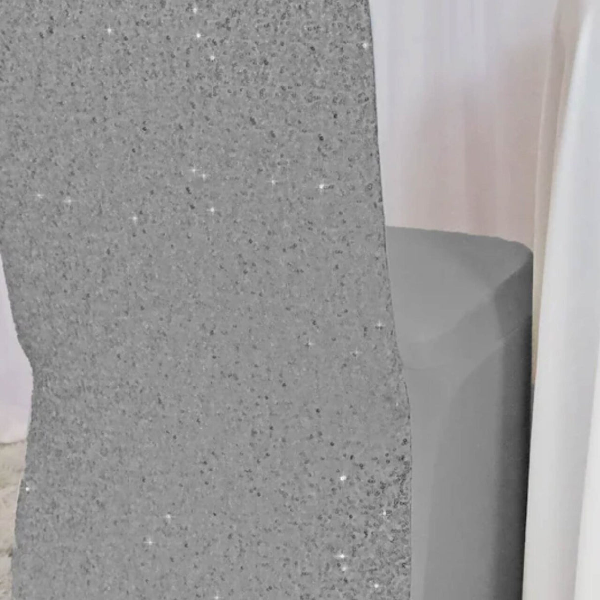 1 Piece Sequin Spandex Banquet Chair Cover Silver Stretch Sparkle Elegant Event Decor