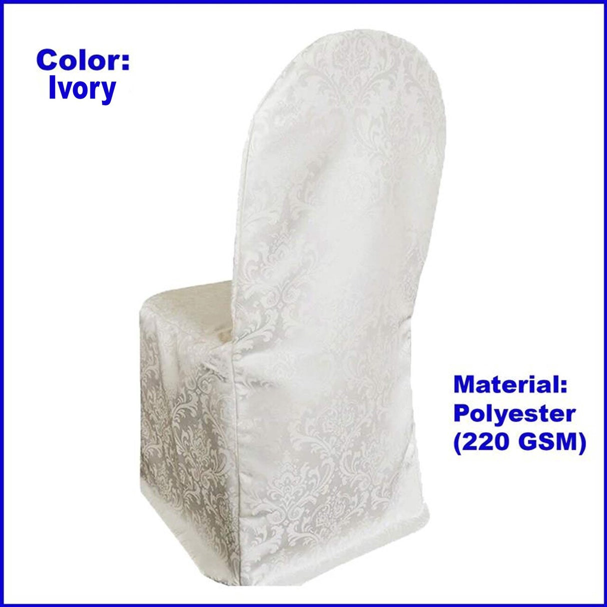 1 Piece Ivory Damask Chair Cover, Elegant Floral Jacquard Polyester Slipcover for Banquet Seating